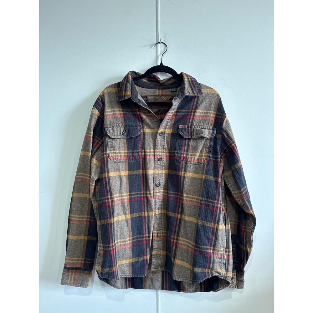 Orvis Shirt Mens Large Brown Plaid Flannel Button Front Long Sleeve Outdoor